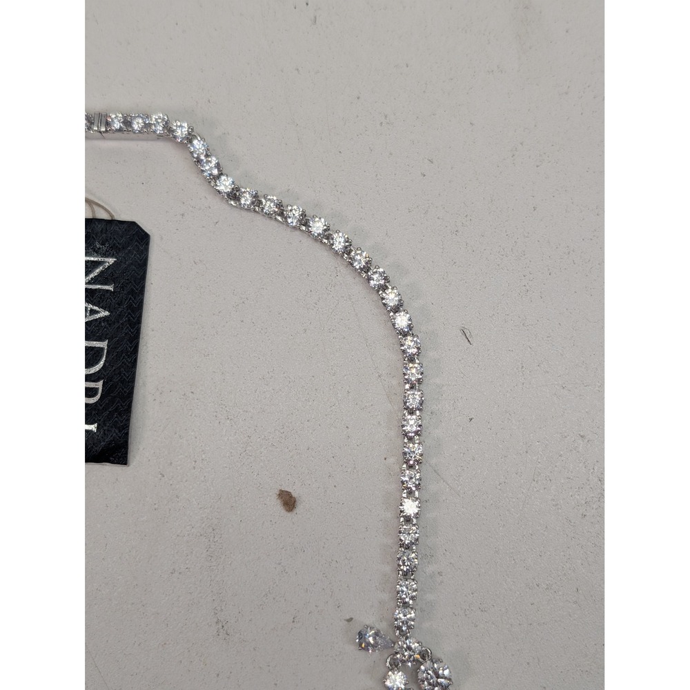 Nadri Cubic Zirconia Faux Pearl Drop Necklace Rhodium Plated NN463RWP Bridal NEW - Picture 5 of 9